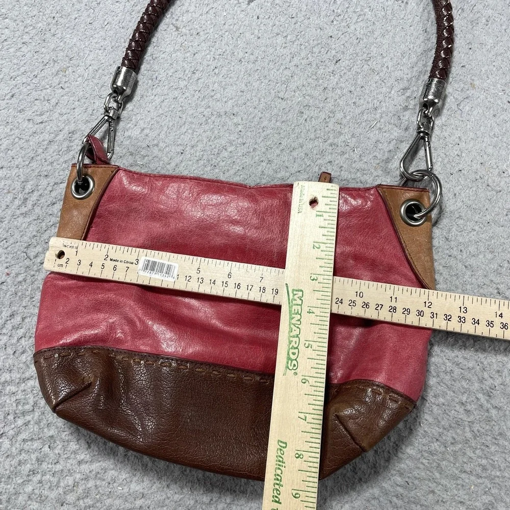 The Sak Hobo Bag‎ Womens Small Pink Brown Colorblock Leather Suede Braided Strap